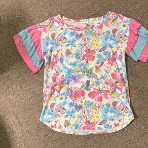 BiBi Floral Short Sleeve Tee - Pink and Blue